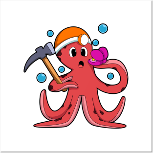 Octopus at Mining with Hammer Posters and Art
